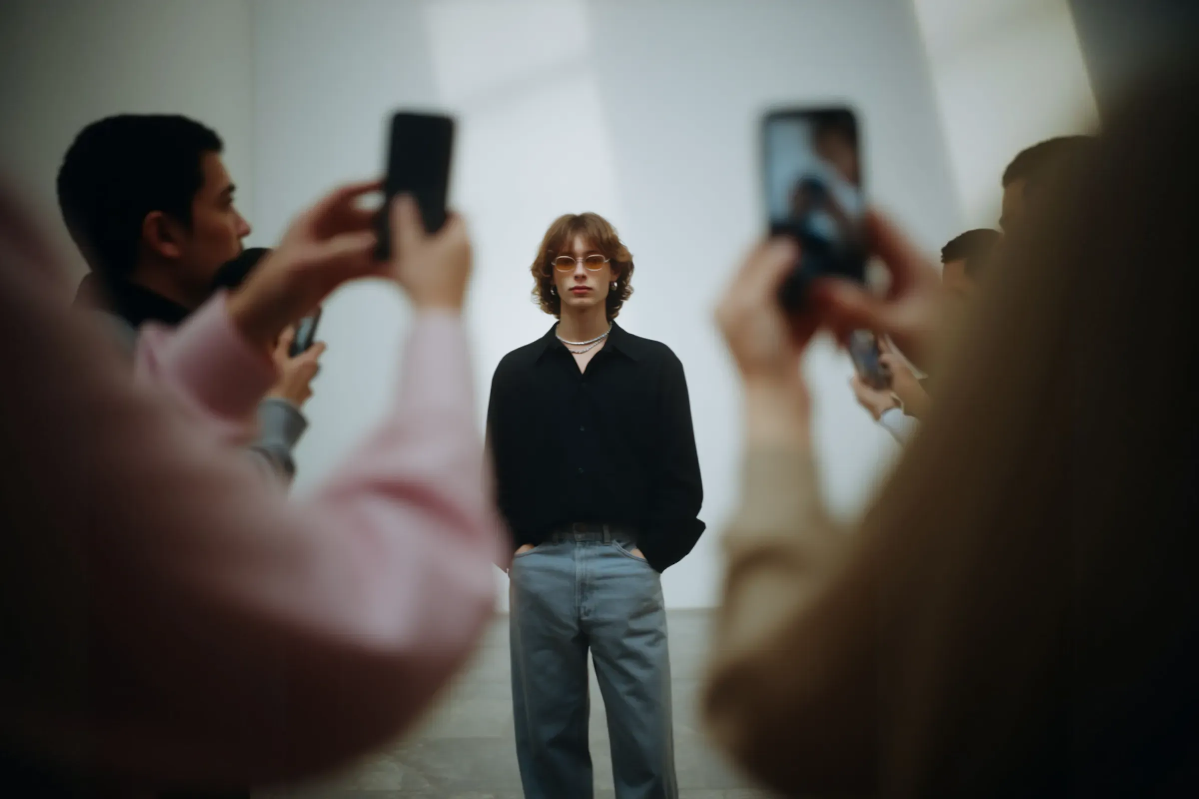 A creative portrait framed by movement and mobile devices