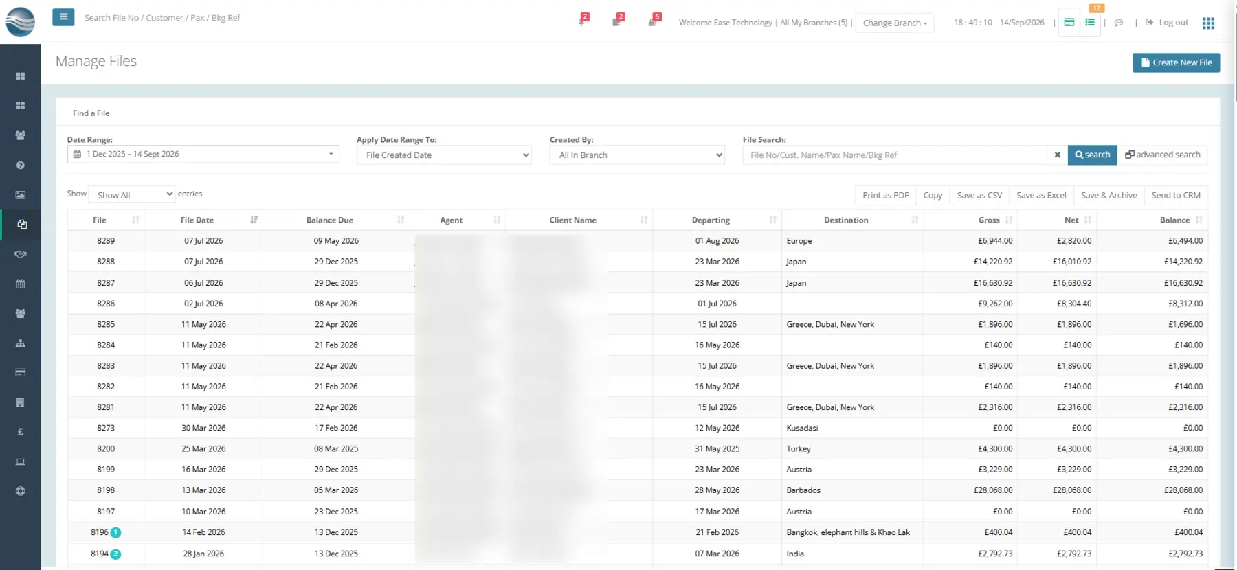 Mercury Office file management and reporting screen