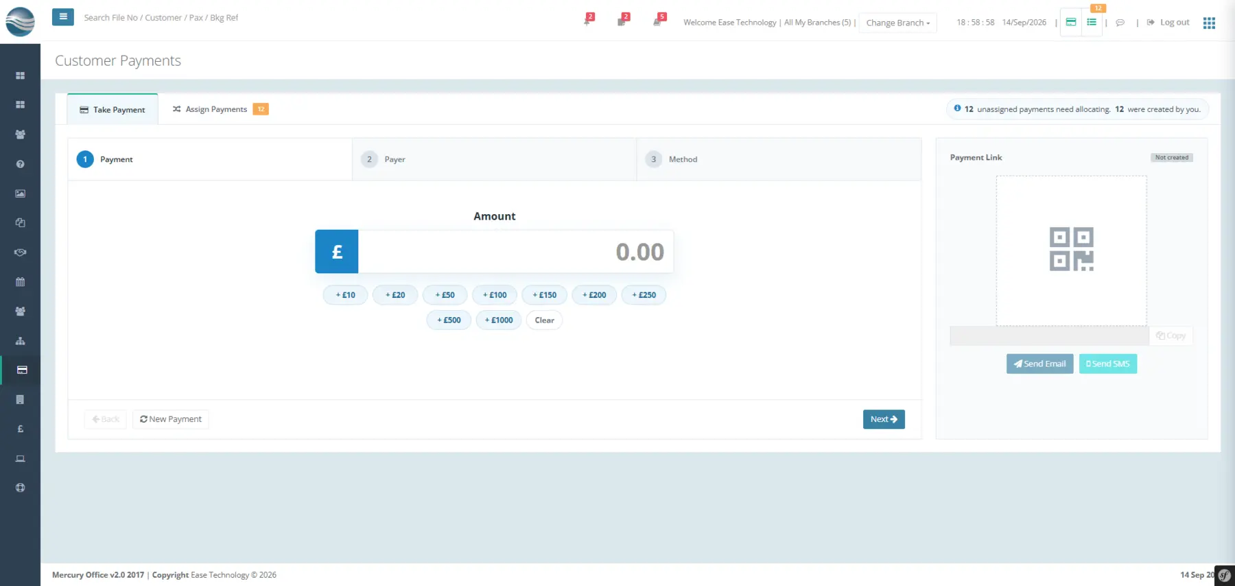 Mercury Office customer payment and payment-link screen