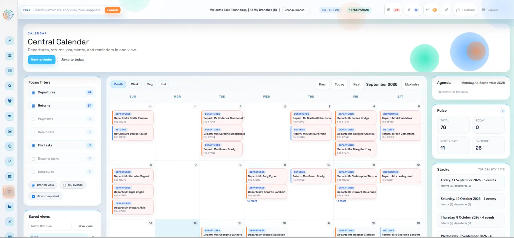 Nucleus central travel calendar