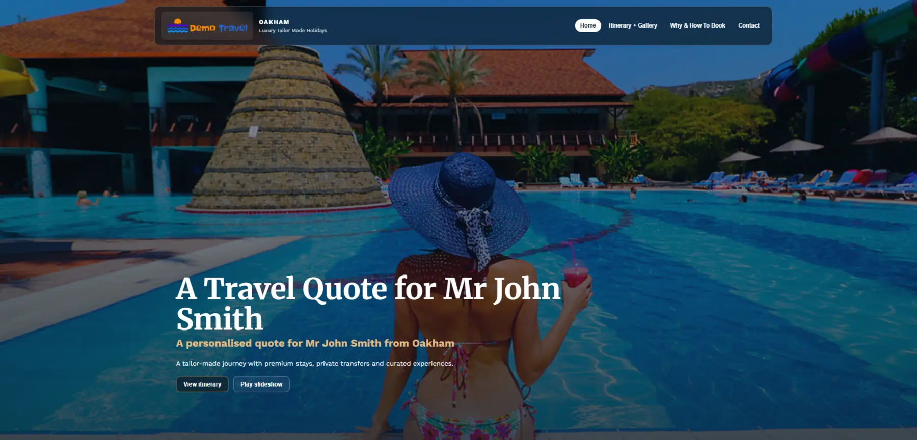 A customer-facing Nucleus travel quote microsite